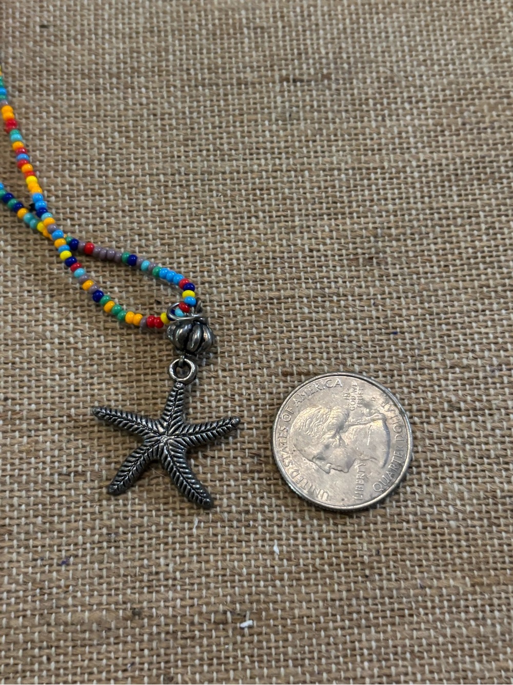Colorful Beaded Starfish Necklace 19” - Picture 2 of 2